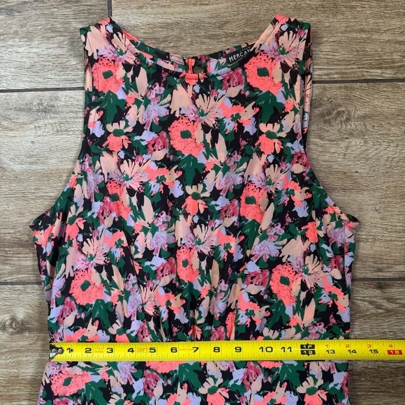 J Crew Mercantile Ruched Waist Dress Size 4 Neon Floral Flounce - Picture 14 of 16